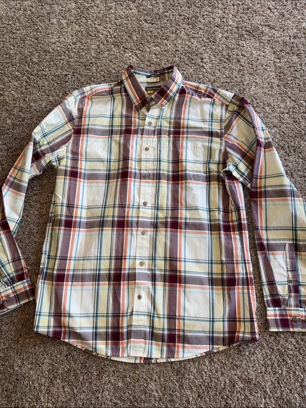 Eddie Bauer plaid print travel long sleeve size large tall
